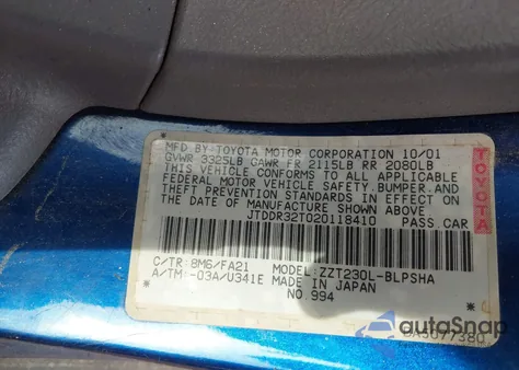 2002 Toyota Celica Gt z USA, uszkodzony, nr VIN JTDDR32T020118410